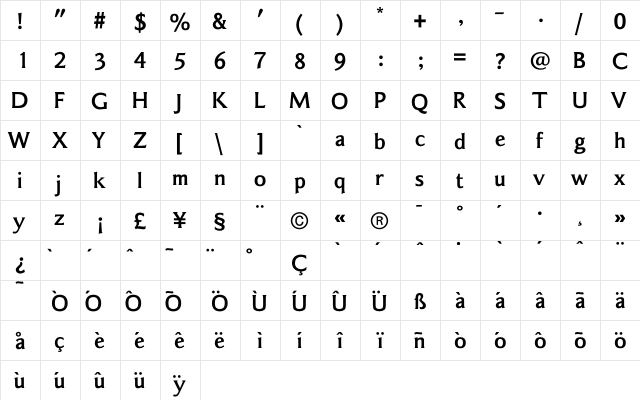 ChaseBd Regular  glyph index