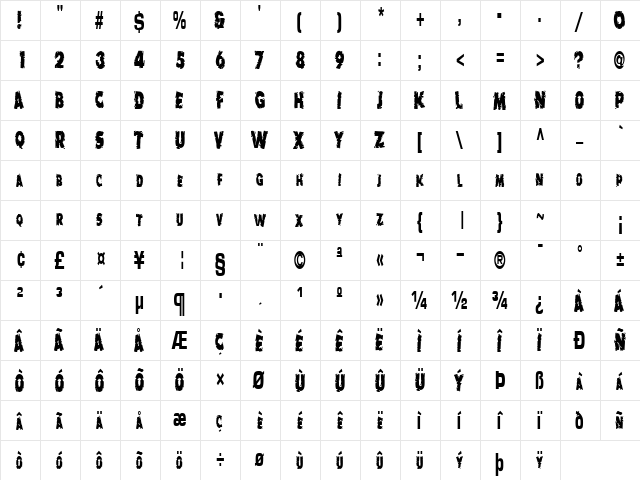 Badly Regular  glyph index