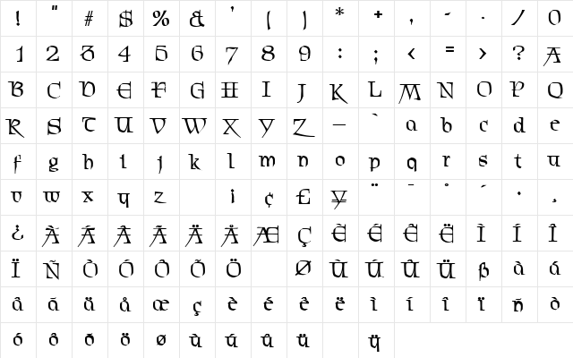 Chevalier Bold  glyph index