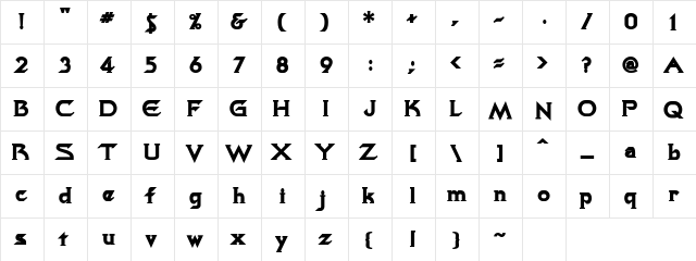 TrekkieSSk Bold  glyph index