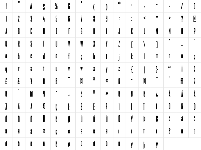 AgencyFBComp Bold  glyph index