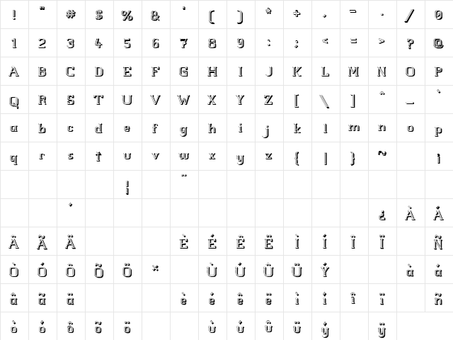White Line Fever 3D 1.00 Regular  glyph index