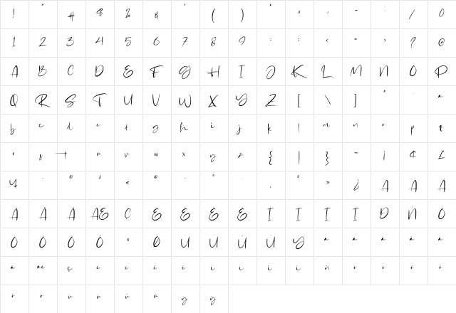 Gabrialle Regular  glyph index