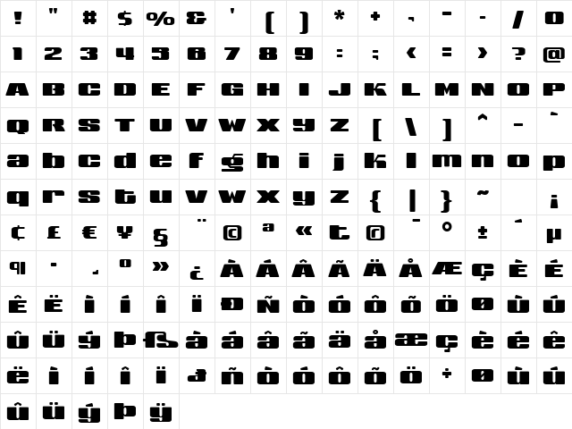 Sneakers UltraWide Biform Regular  glyph index