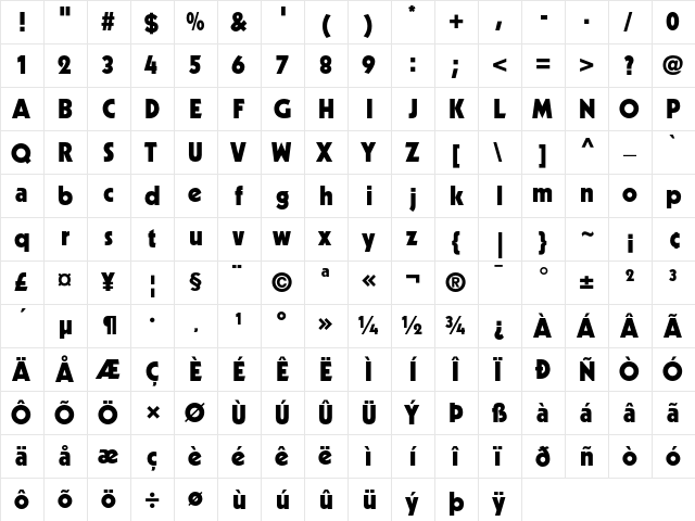 Kabel Black  glyph index