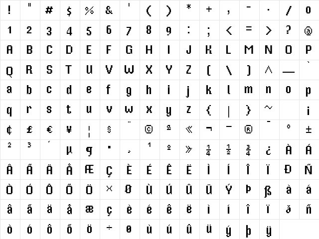 Mister Pixel 16 pt - Old Style Figure Regular  glyph index