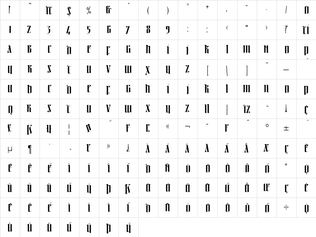 LTIrishText Medium  glyph index