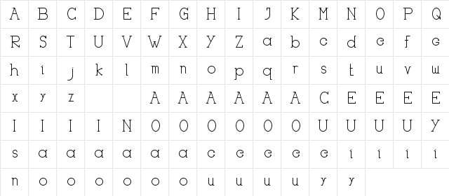 HASTON DEMO Regular  glyph index