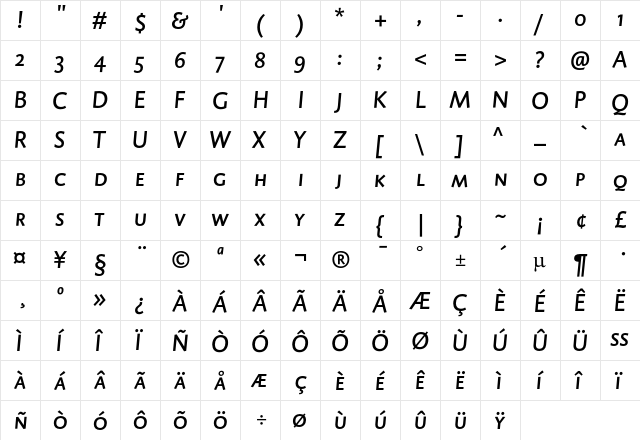 DTL Caspari T Caps Medium Italic  glyph index