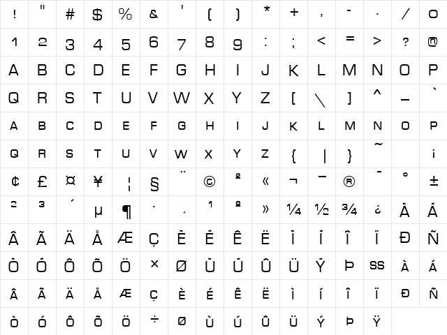 MicroSquareSmc Regular  glyph index