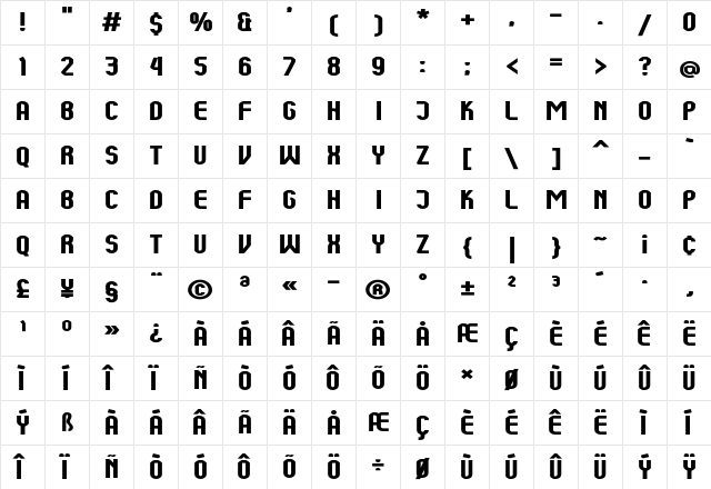 Kumba Bold Expanded  glyph index