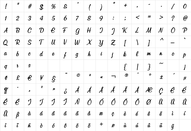 Script3 Bold  glyph index