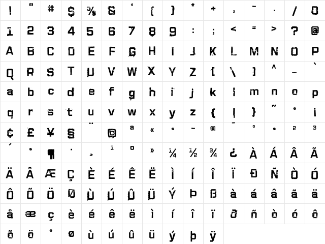 HouseMovements-Soiled Regular  glyph index