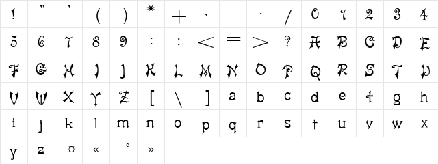 Matilda Regular  glyph index