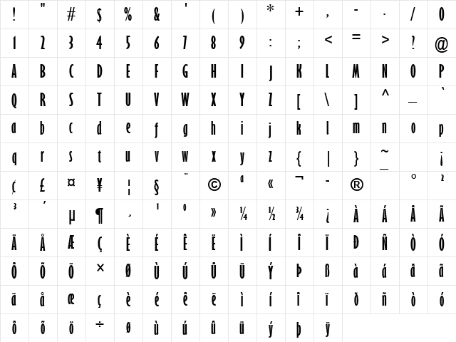 Gill Sans MT Ext Condensed Bold Bold  glyph index