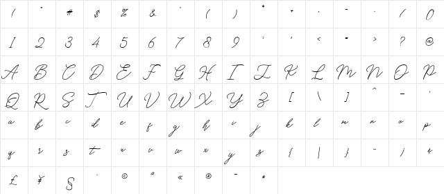 Hello Signature Regular  glyph index
