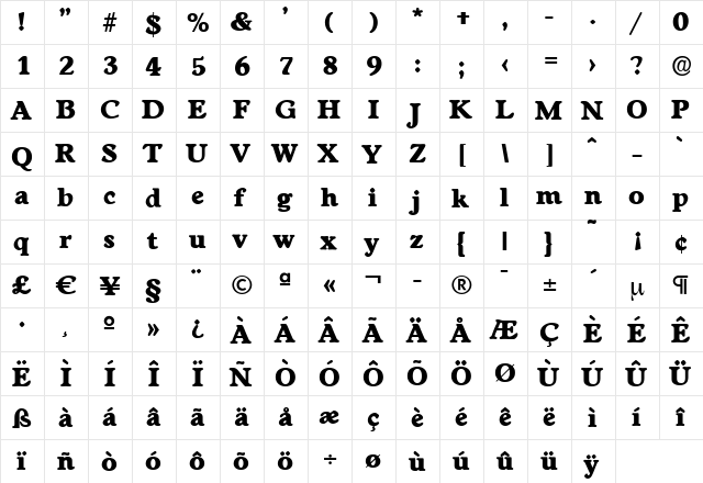 DonBecker-Heavy Regular  glyph index