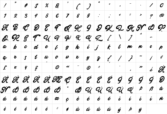 Montages Regular  glyph index