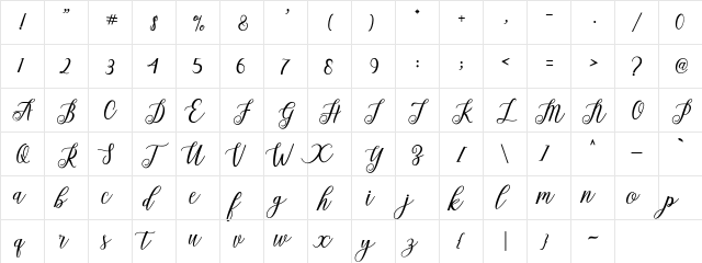 Alista Script Regular  glyph index