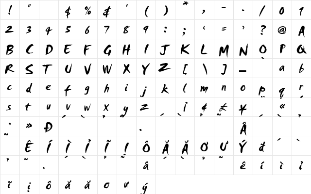 HL Brush 3BK Regular  glyph index