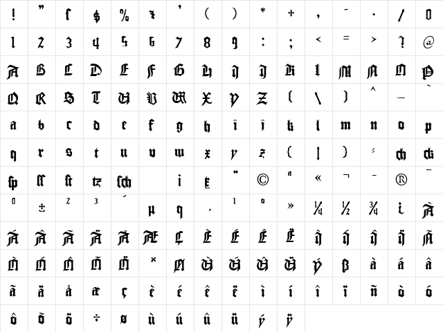 Gudenberg DB Normal  glyph index