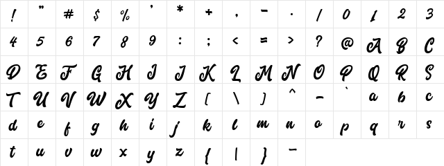 Marttabuck DEMO Regular  glyph index