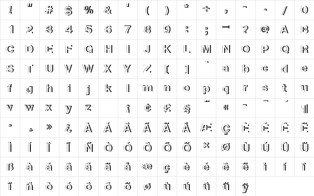 NimbusSanDBolRe1 Regular  glyph index
