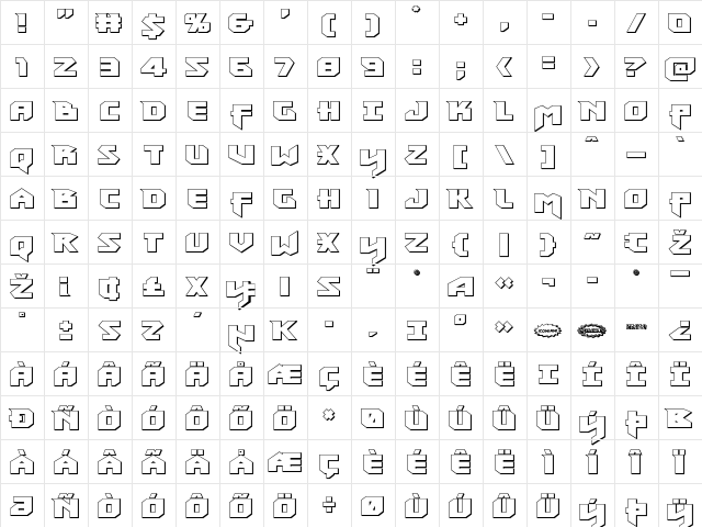 Heavy Copper 3D Regular  glyph index