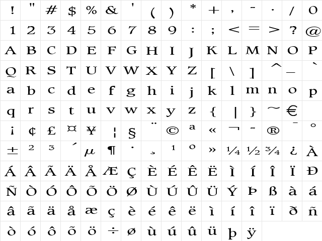 ClaytonExtended Normal  glyph index