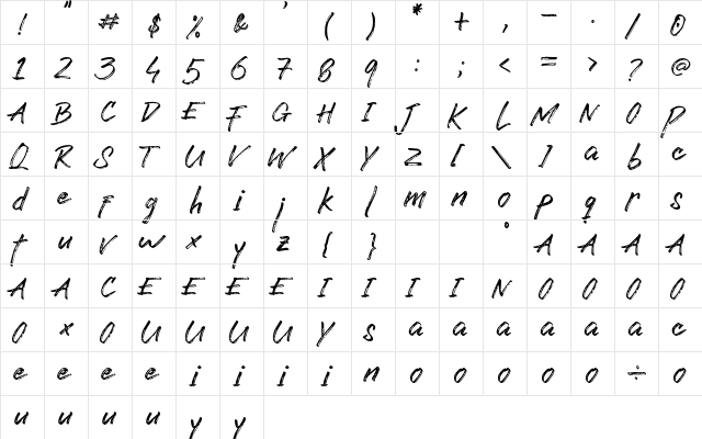 Lost Rock Regular  glyph index