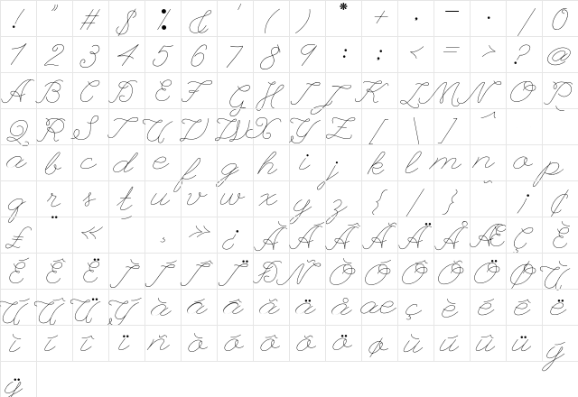 League Script Thin League Script  glyph index