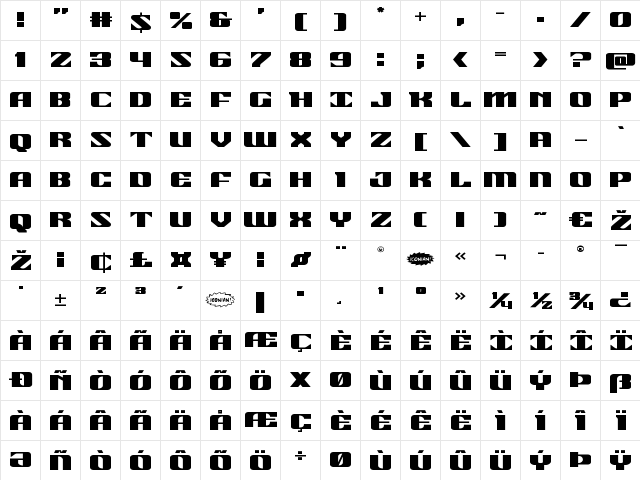 21 Gun Salute Expanded Expanded  glyph index