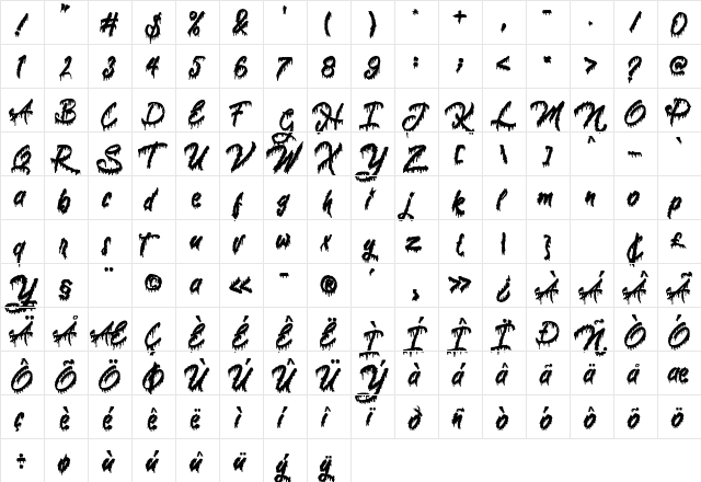 Halloween Story Regular  glyph index