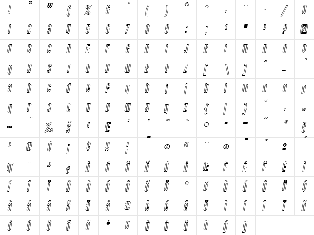 SF Port McKenzie Outline Italic  glyph index