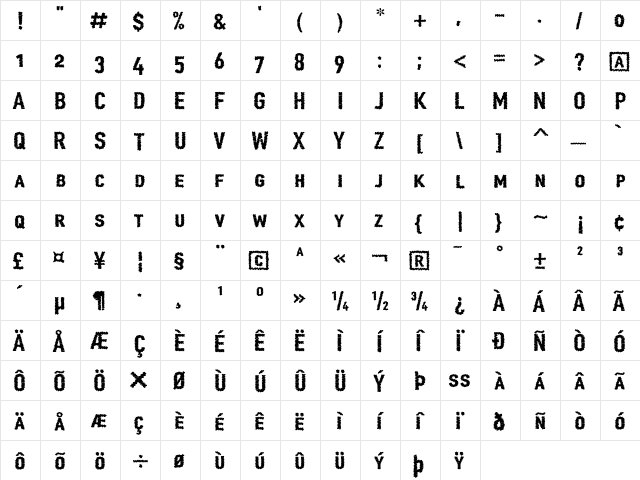 Scribble RegularCaps  glyph index