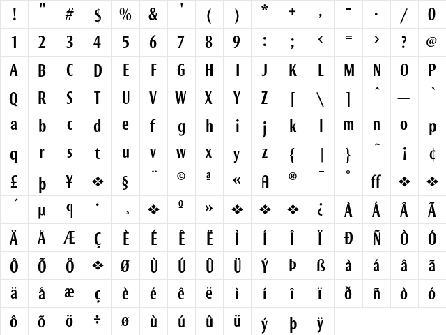 BureauRoxyMedium Regular  glyph index