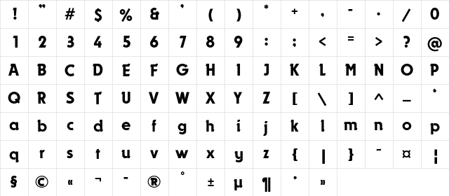 DynarC Regular  glyph index