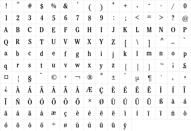 Cheltenham ITC BQ Regular  glyph index