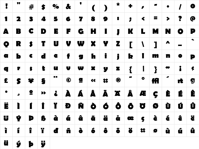 Berlinsans Bold  glyph index