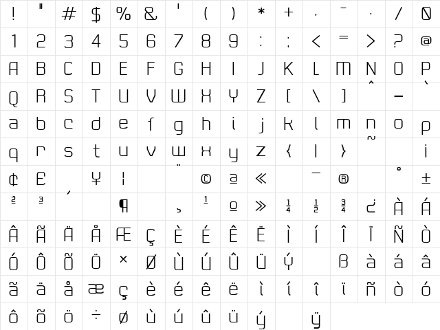 21st Regular  glyph index