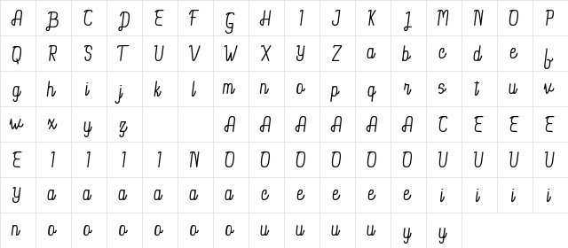 Yullia Demo Regular  glyph index