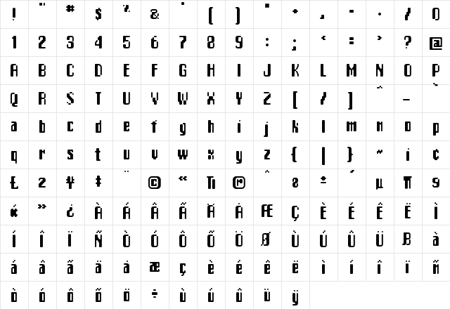 Matica Regular  glyph index