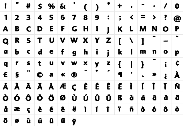 AdvertRough Four  glyph index