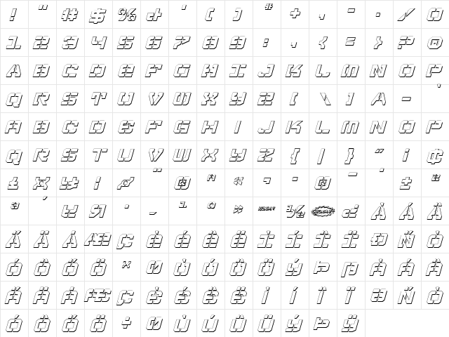 Vyper Shadow Italic Italic  glyph index