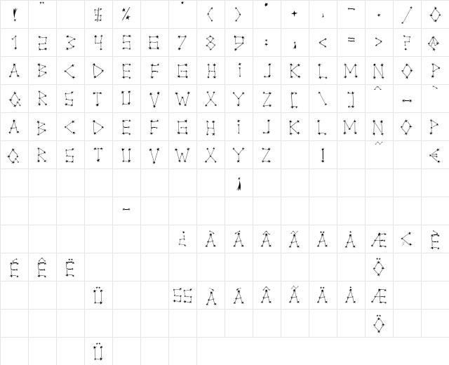 Milky Way Regular  glyph index