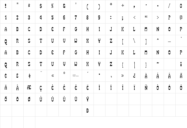 SmokeHaus Regular  glyph index