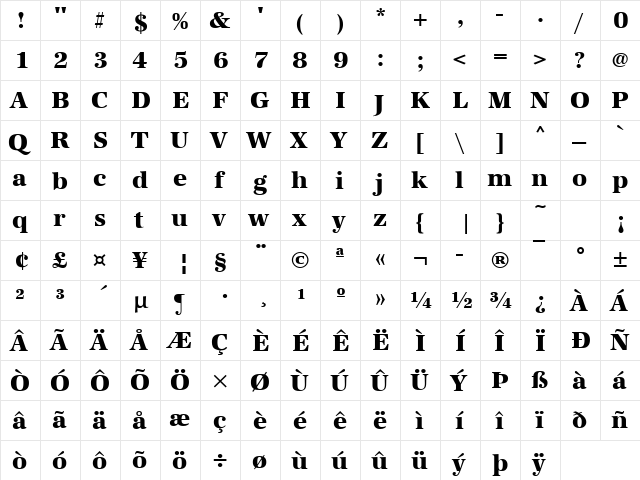 URWAntiquaTExtBol Regular  glyph index