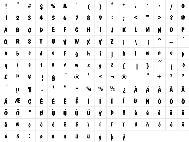 Dom Casual D Bold  glyph index