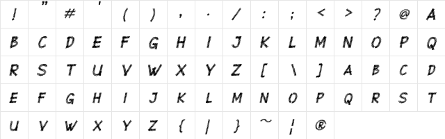 Superstition Sketch Italic-DEMO Italic  glyph index