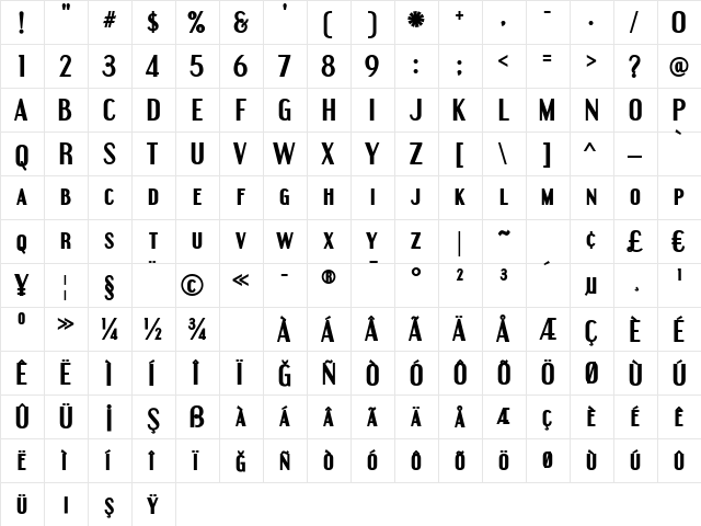 TrSah Engebrechtre Bold  glyph index